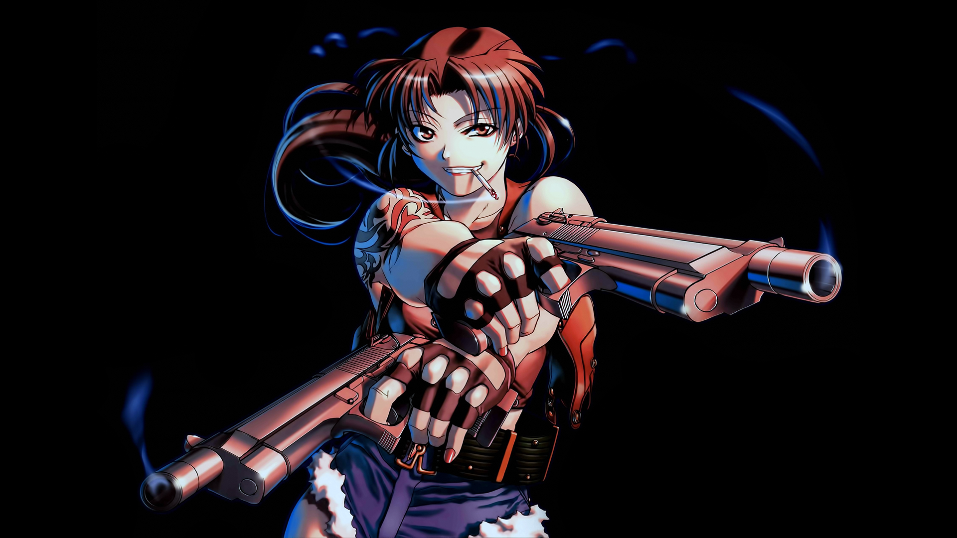Konachan.com - 155513 black_lagoon gun hiroe_rei revy smoking weapon